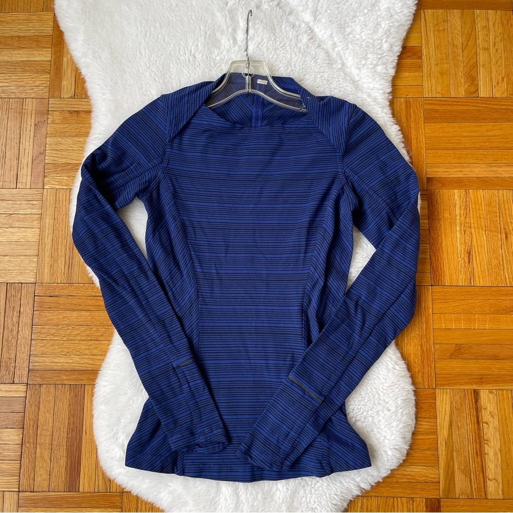 LULULEMON Kanto Catch Me Long Sleeve Kanto Stripe Sapphire Blue Black Size 2 - Picture 10 of 13